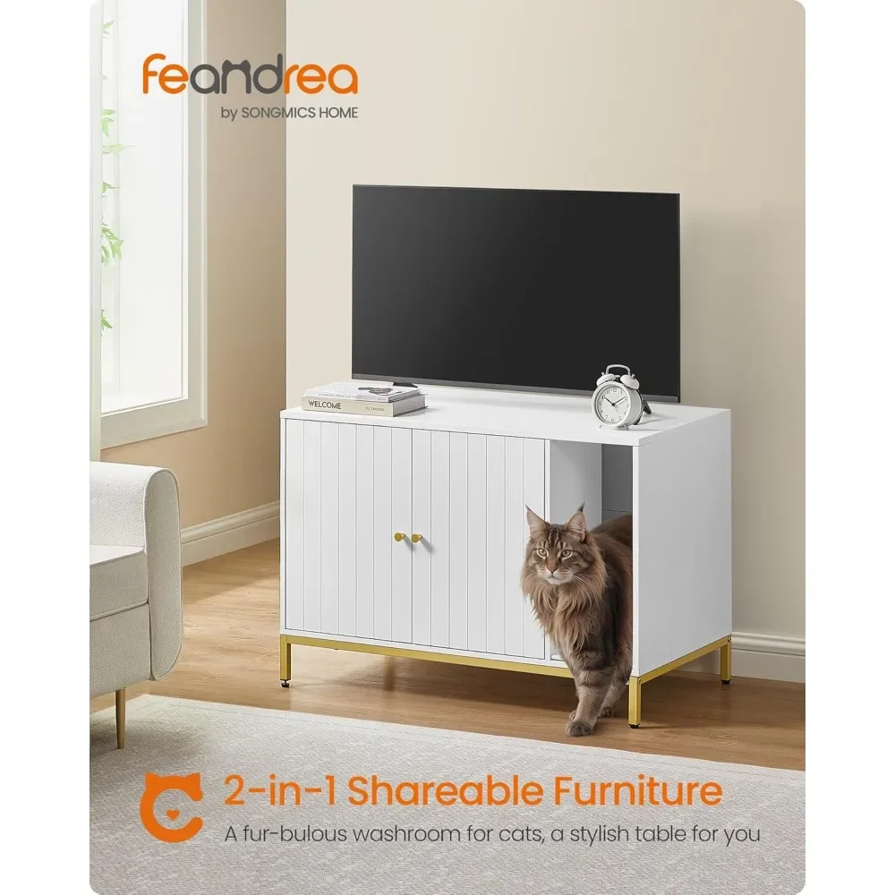 

Feandrea Litter Box Enclosure, Modern Cat Litter Box Furniture Hidden, with Scratching Mat, Tall Legs, Cat House, Side End Table