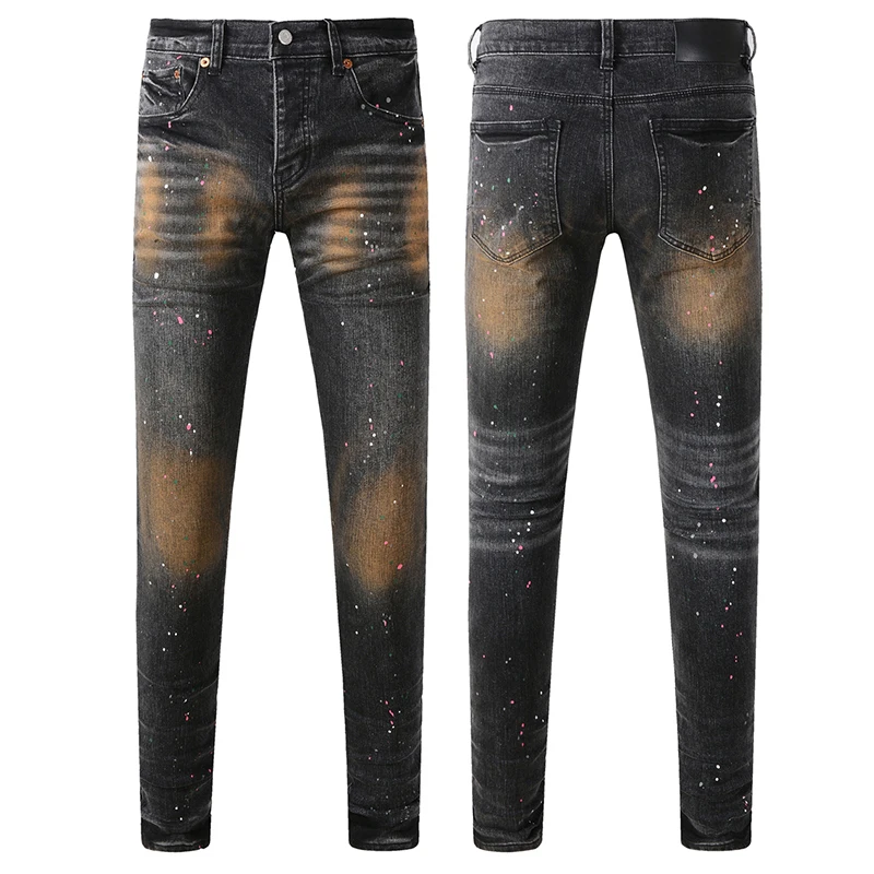 

Europea American Fashion Trendy Elastic Jeans Hip-hop Slimming Tight Straight-leg Pants Colorful Spray-wood Tight Denim Trouser