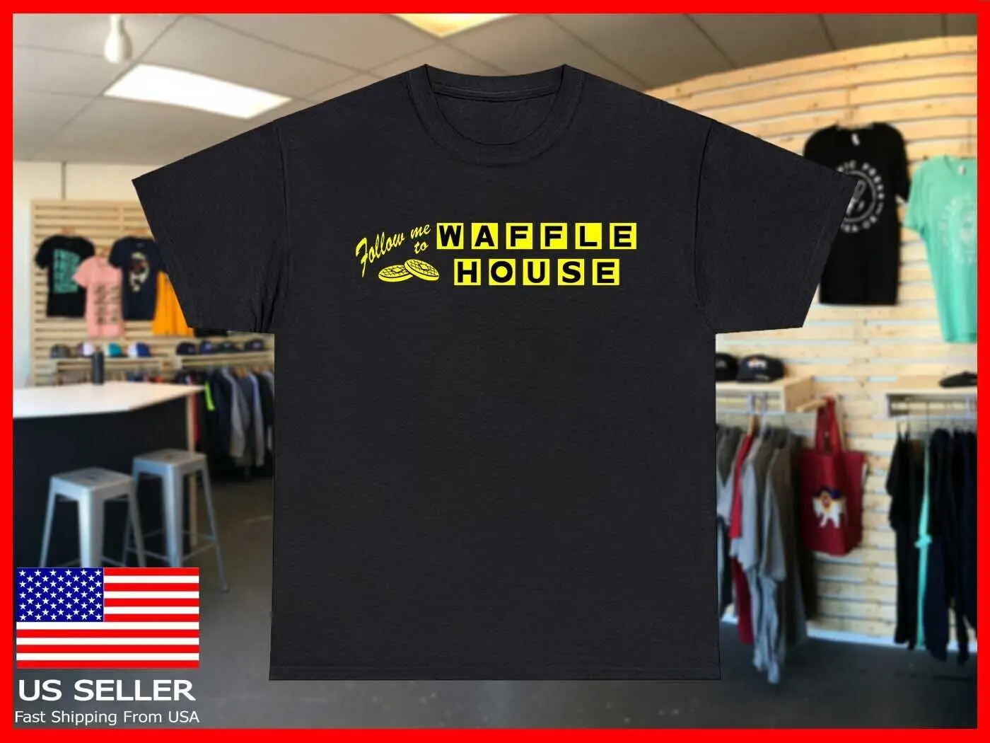 New Waffle House Logo Good Food Fast Records Funny T shirt S-5XL