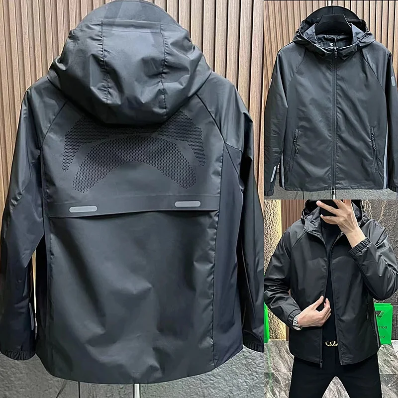 

Мужская повседневная куртка с капюшоном, дышащая, модная, городская, весенне-осенняя верхняя одежда, приталенный крой, полиэстер, нейлон, ко...