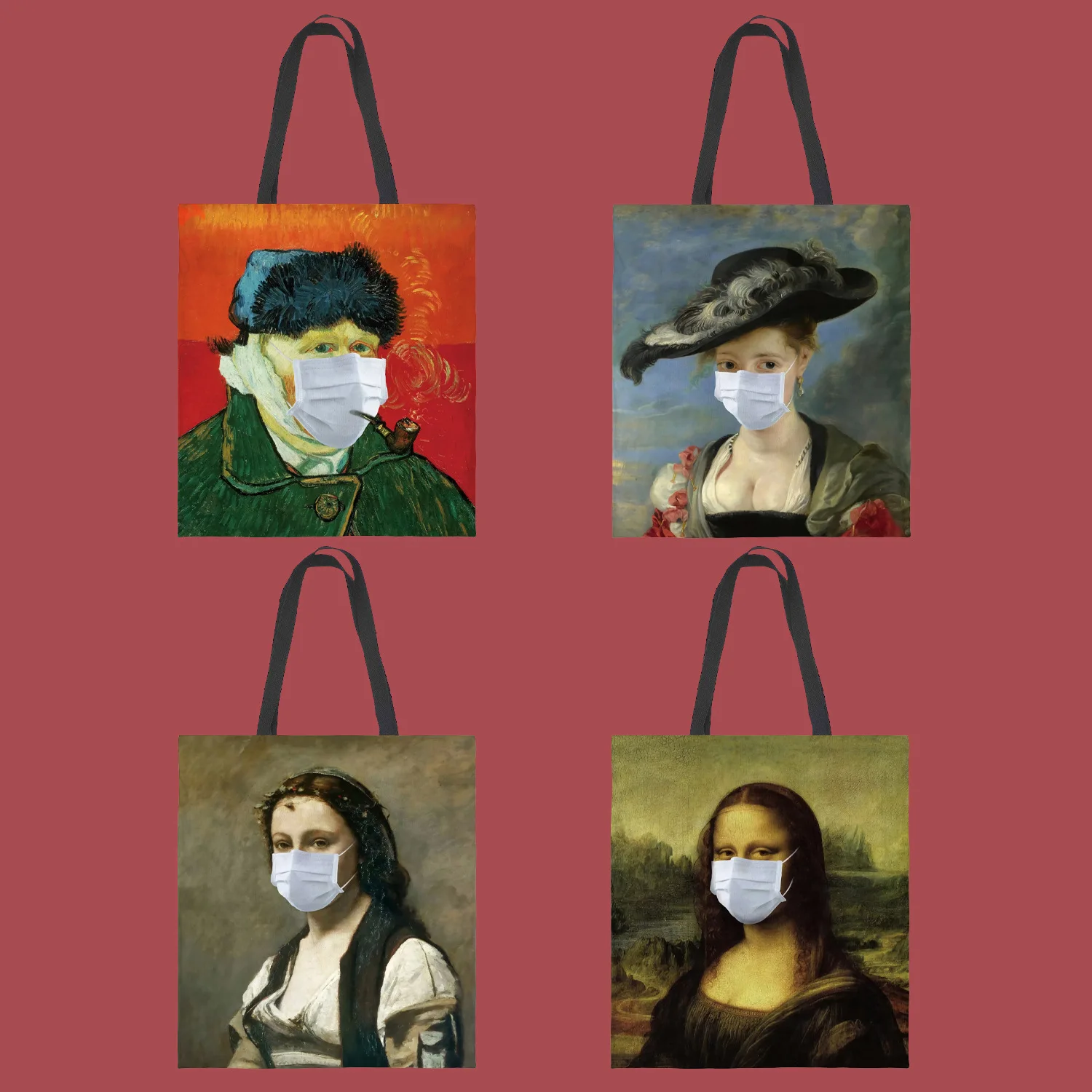 Famous Oil Painting Handbag Tote Bags Fashion Handbag Large Capacity Shopping Totes Ladies Shopping Bag Can Be Personailzed