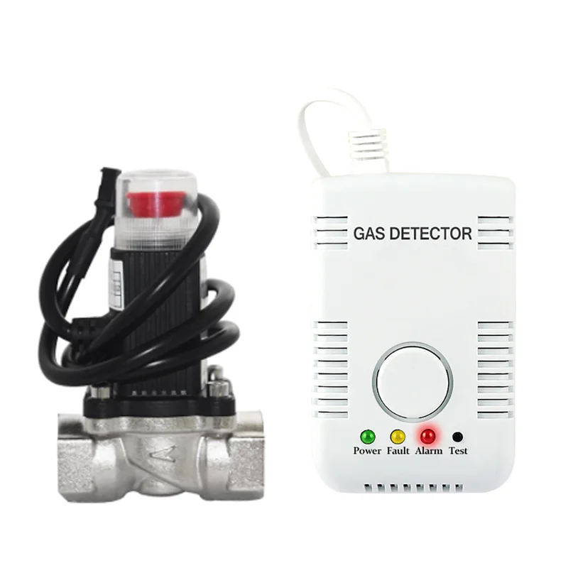 Gas Leak Detector Combustible LPG Methane Leakage Monitor Alarm Sensor with DN15 Automatic Shut Valve for Home Security System