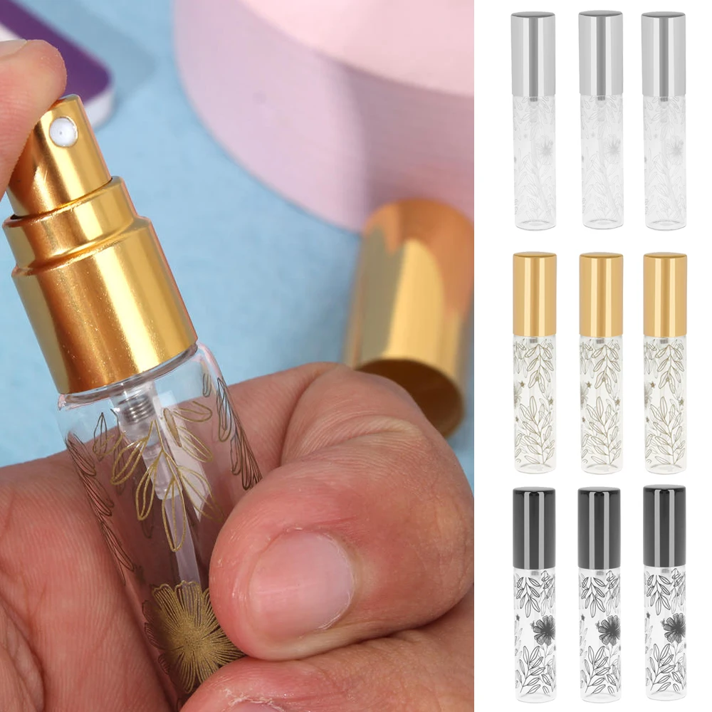 1pc 10ML Portable Pattern Glass Perfume Bottle with Atomizer Empty Spray Cosmetic Liquid Mini Refillable Bottles Travel Parfum