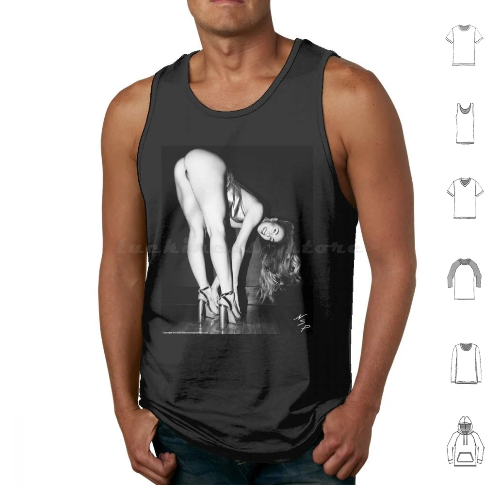 Hot Girl On-Blonde Pinup Girl With Nice Ass Bending Over And Touching Her Feet And Smiling In Color Tank Tops Vest Sleeveless