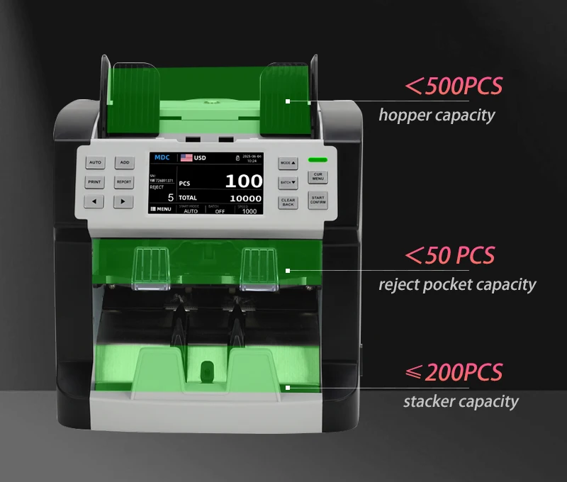 P200 Two CIS 2 Pocket Currency Discriminator Banknote Sorter Money Value Counter Bill Withbuilt-in Printer