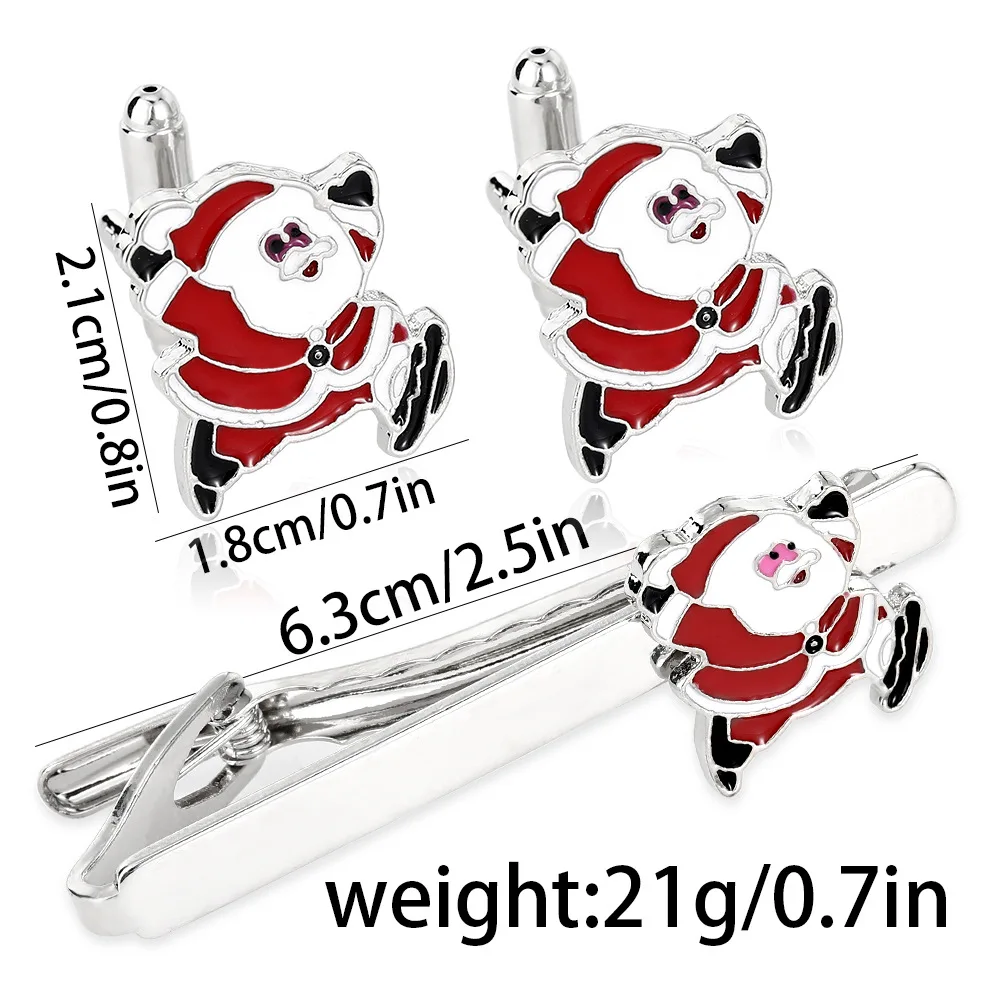 Creative Alloy Santa Claus Design Cufflinks Tie Clip Set for Men's Personalized Christmas Holiday Gift New Year Shirt Ornament