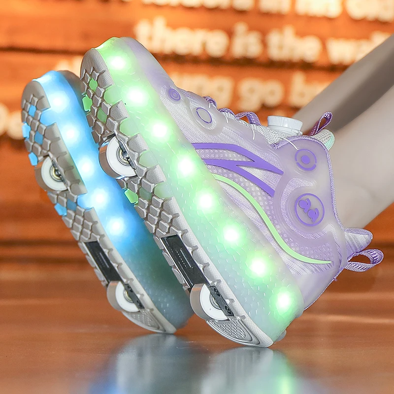 クールな光るローラースケート、男の子と女の子のためのユニバーサルデザイン、二輪LEDキッズスケート、男の子、女の子、女性用スニーカー、サイズ29-40