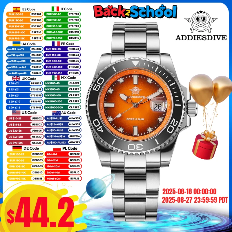 

ADDIESDIVE Hot Sale Men Fashion Watch Calendar Display Ceramic Bezel Luminous 200m Waterproof 316L Stainless Steel Quartz Watch
