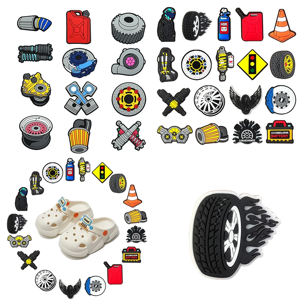 Racing Motorsport Tire PVC Shoe Charms Clog Charms for Crocs Garden Sandals Wristband Bracelet Accessories