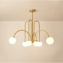 Postmodern Magic Beans Milky Glass Ball Ceiling Chandelier for Kitchen Island Dining Table Living Bar Indoor LED Decor Lighting