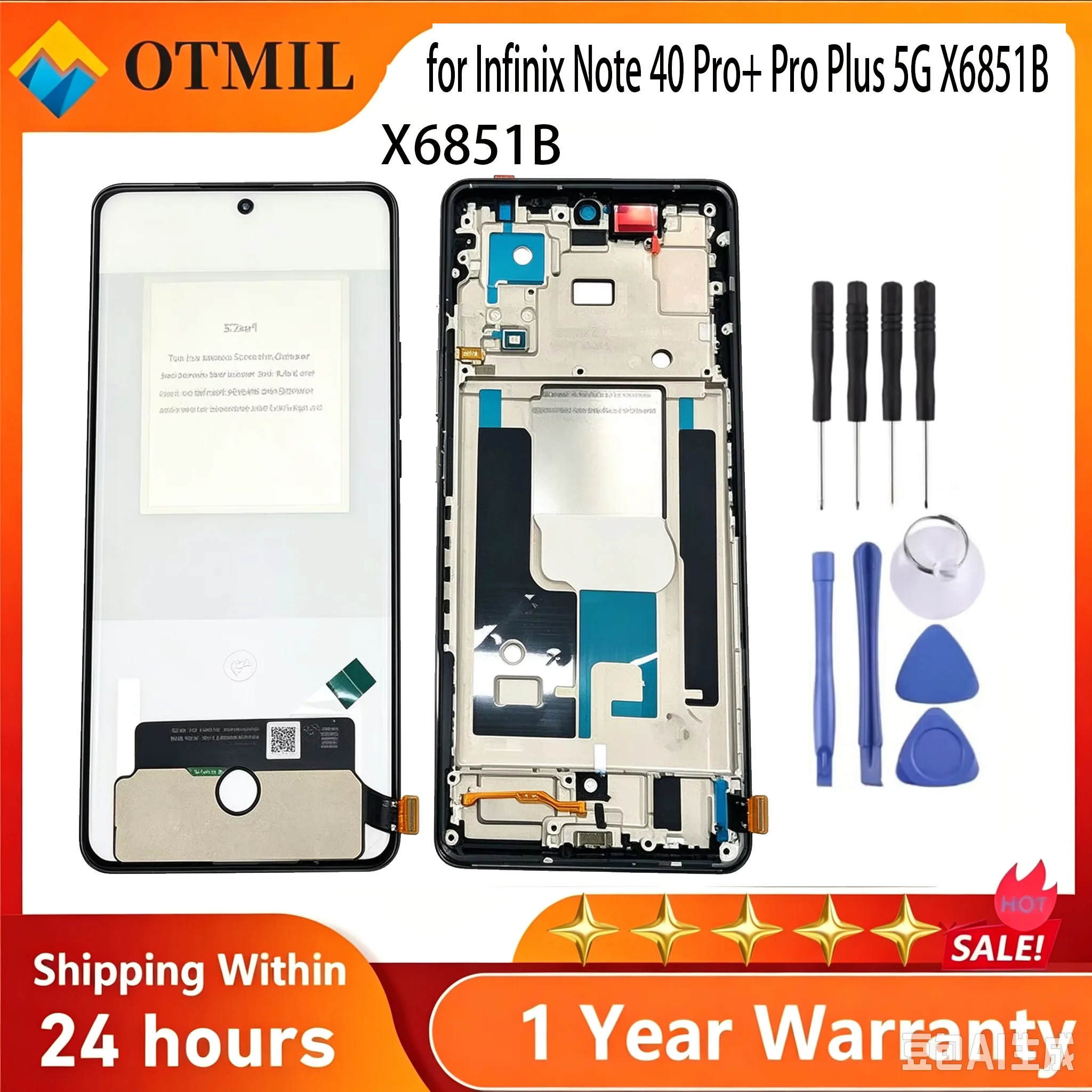 OEM TFT Replacement Display for Infinix Note 40 Pro+ Pro Plus 5G X6851B 120Hz AMOLED Touch Screen With Front Frame Assembly