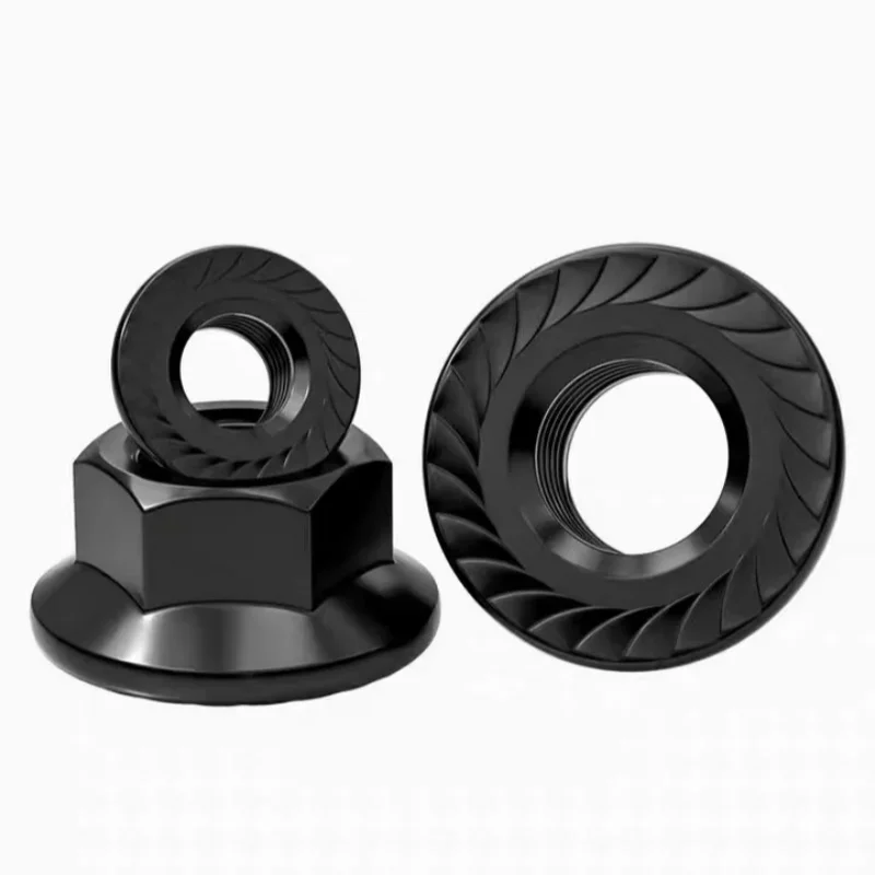 Black Zinc Hexagonal Flange Nut Flower Nut Anti-skid Anti-loose M3-M12
