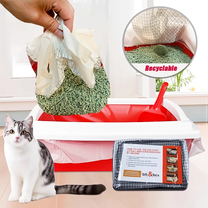

10pcs Reusable Cat Feces Filter Hands Free Pet Cat Excrement Liners Filter Net For Pet Hygienic Litter Box Liners
