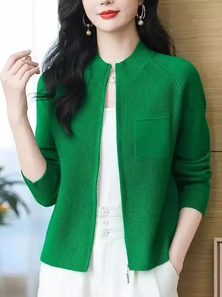 

Весенне-осенний вязаный женский свитер на молнии Ne Pure Color Jaet, повседневный, удобный крой, длинный свек, ультра-одлина