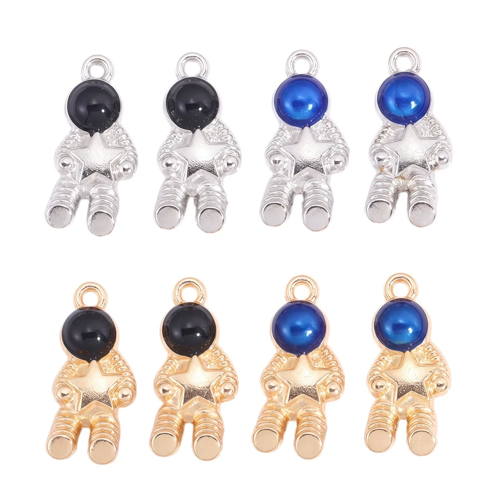 15Pcs Space Theme Astronaut Charms Gold Silver Plated Metal Spaceman Pendants with Star for DIY Jewelry Making Necklace Craft