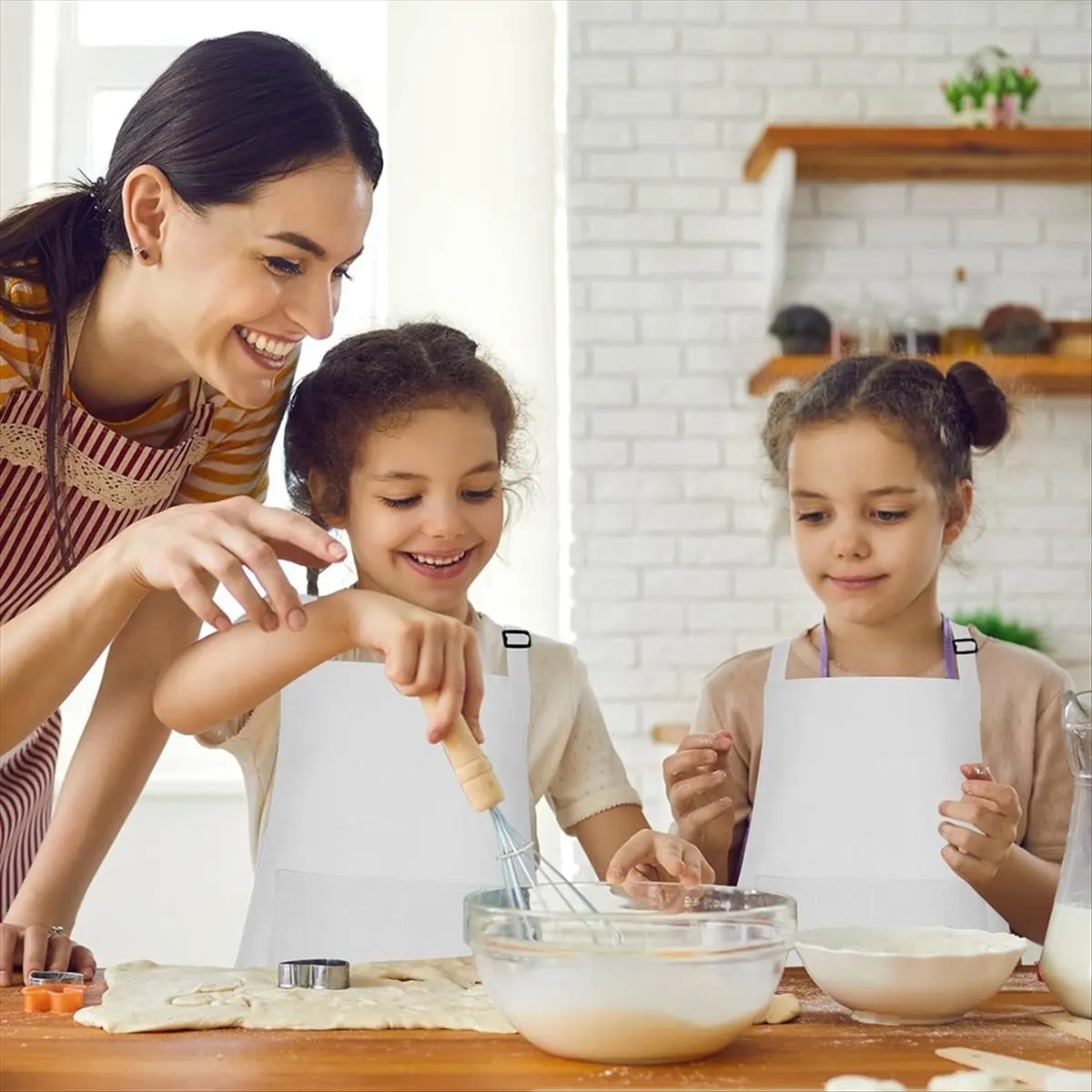 

(ABLP) Набор из 10 детских фартуков с регулируемой застежкой и 2 карманами, фартук для шеф-повара, для рисования, готовки, выпечки, белый