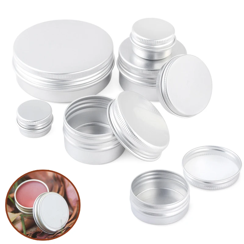 

5-30Pcs 5-100ml Empty Silver Aluminum Tins Cans Screw Top Round Candle Spice Tins Cans with Screw Lid Containers