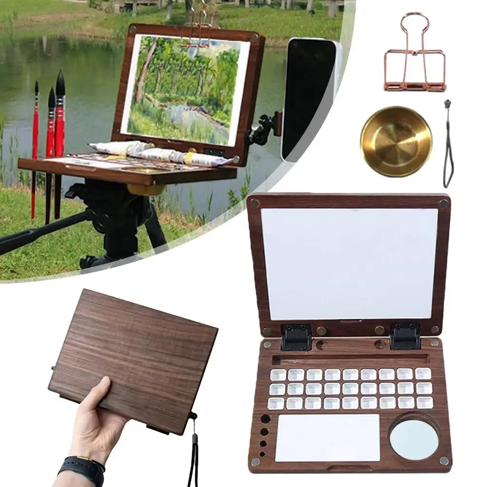 NEW Portable Multi-functional Wooden Watercolor Box Travel Painting Gouache/Oil Art Painting Palette Supplie Students Sketc R5W1