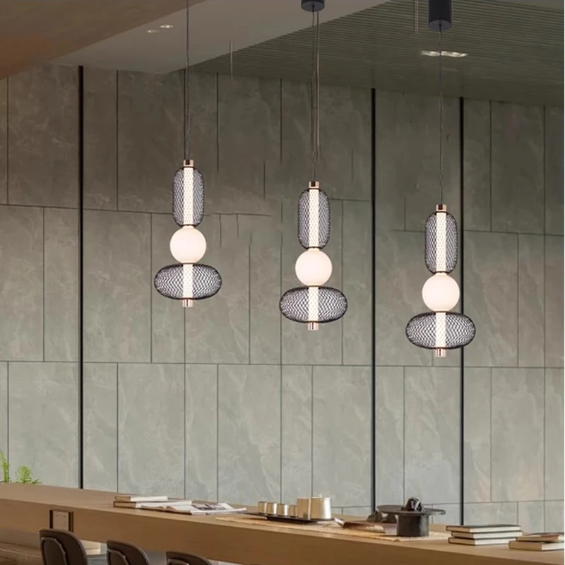 Modern Nordic Metal Mesh Geometric Globe Tubular Hanging Fixture For Dining Room Kitchen Island