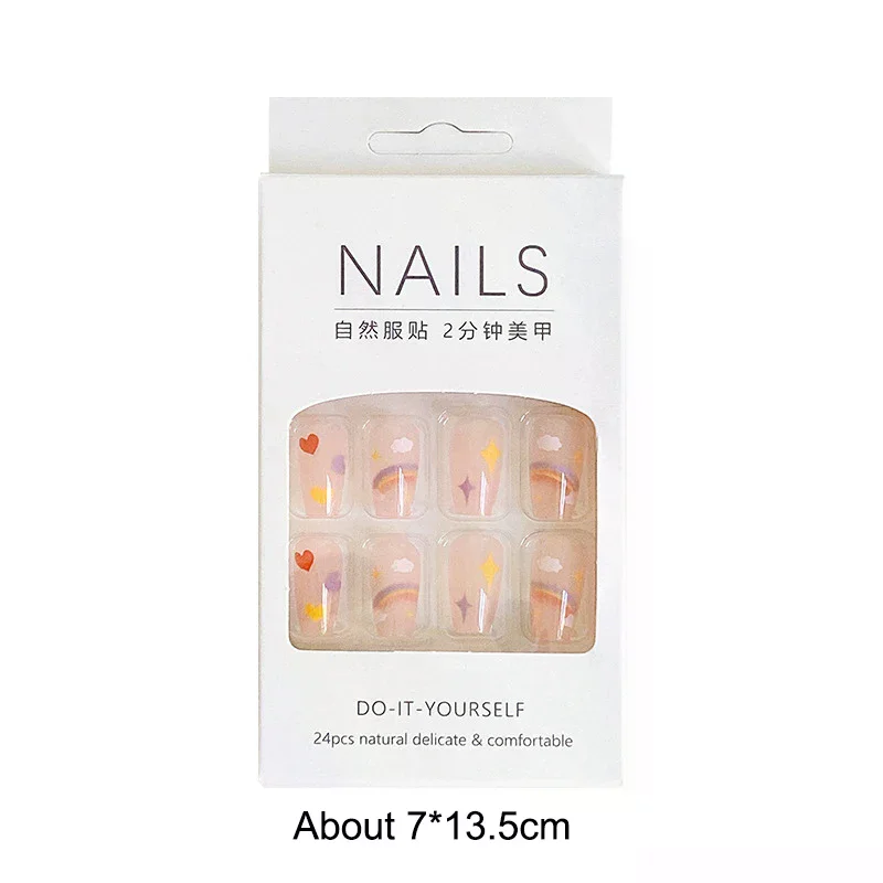 2025 mais novo 24 pçs/set arte do prego francês unhas falsas conjunto com cola plástico abs-simples adesivos de unhas curtas