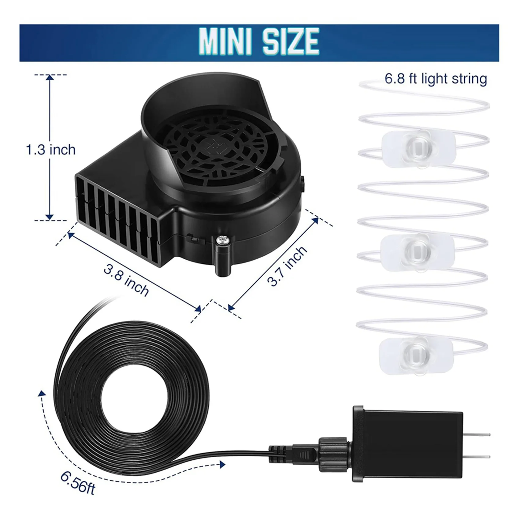 

Вентилятор-воздуходувка AA05 4X, 12В 0.8А, мини-воздуходувка с 3 светодиодными лампочками для надувных изделий, для использования в помещении и на улице, вилка стандарта США