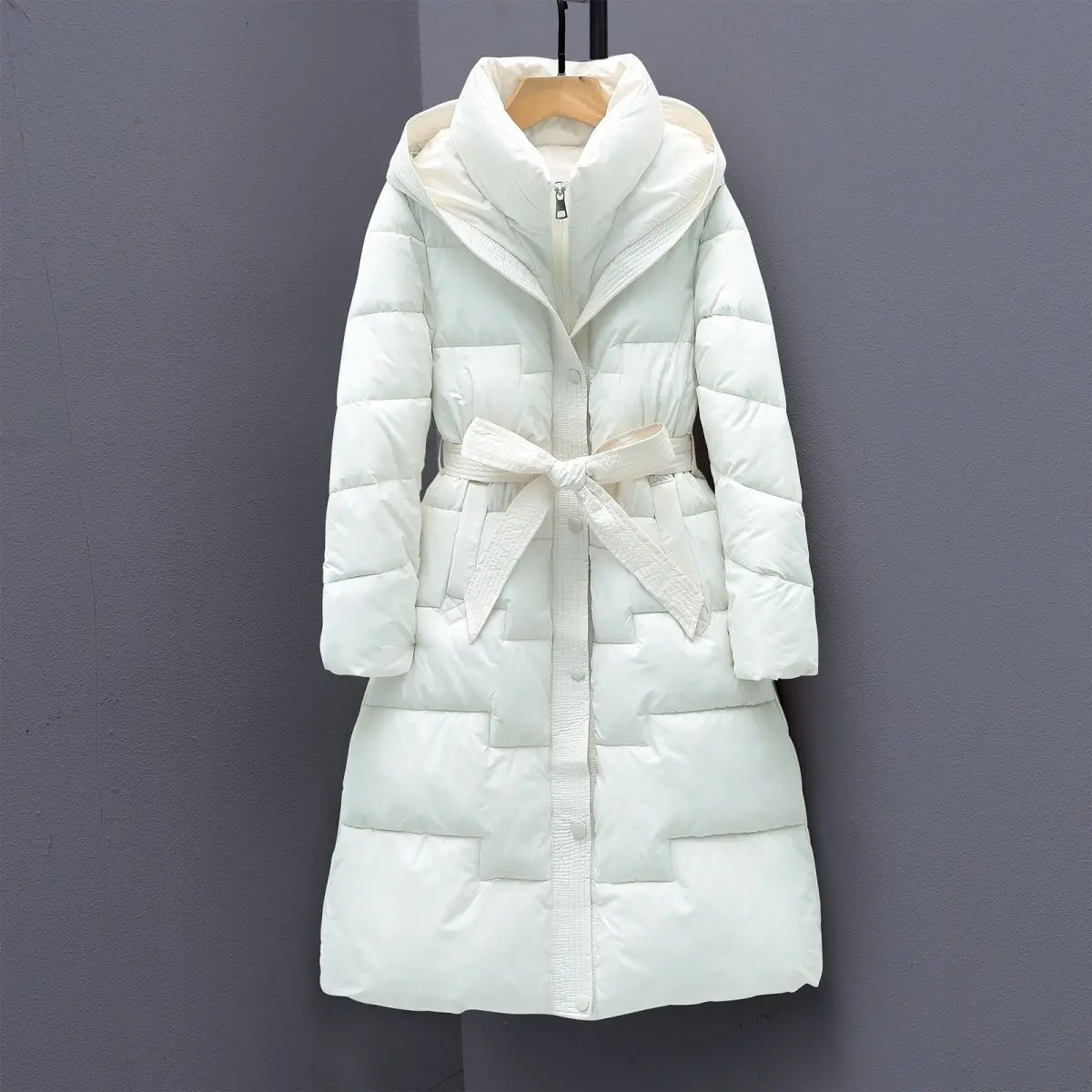 2026 New Women Long Hooded Down Cotton Coat, Over Knee Waist Slimming Winter Thick Padded Outerwear Ladies Warm Parka Jacket