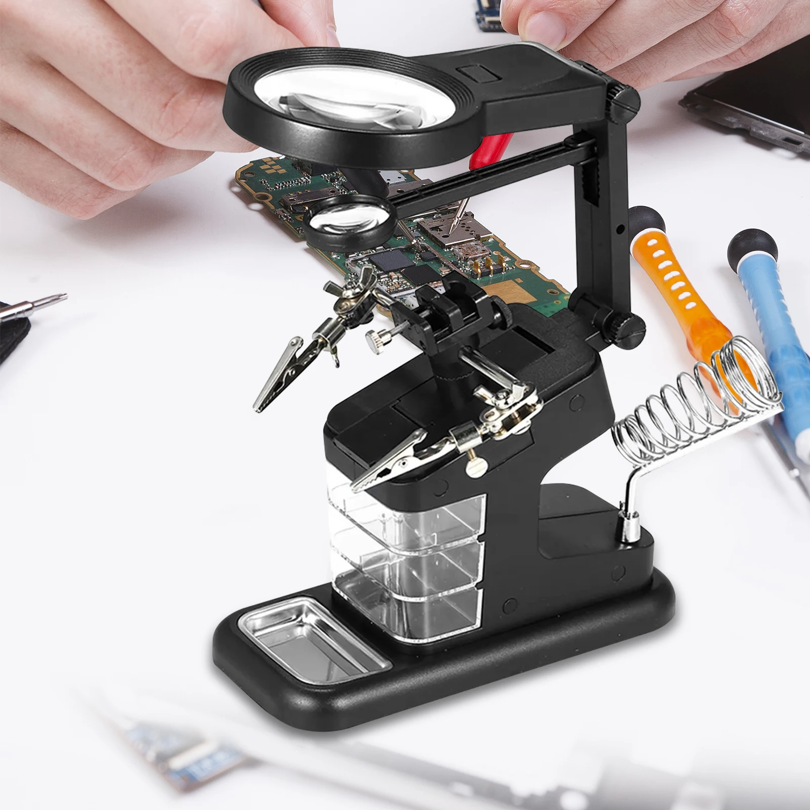 

USB Welding Clamp with Stand Helping Hands Tool Electronic Black Desk Magnifiers Soldering Station Lights