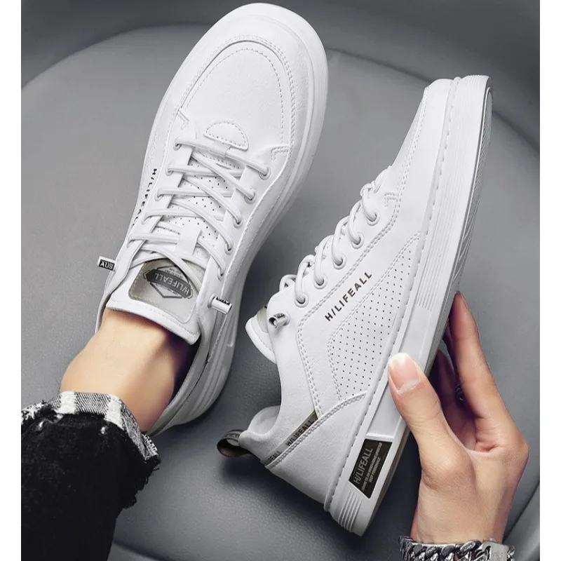 

Fashionable, Breathable, Casual Men's Shoes, Sneaker Flat Shoes, Anti Slip and Waterproof White Leather Shoes, Spring and Autumn