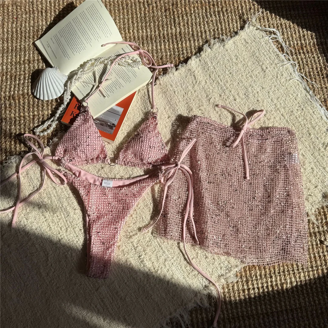 9 Farben Sexy Neckholder-Bikini Damen-Badebekleidung Dreiteiliges Bikini-Set mit Rock Badeanzug Badebekleidung V6451C – Detail 40