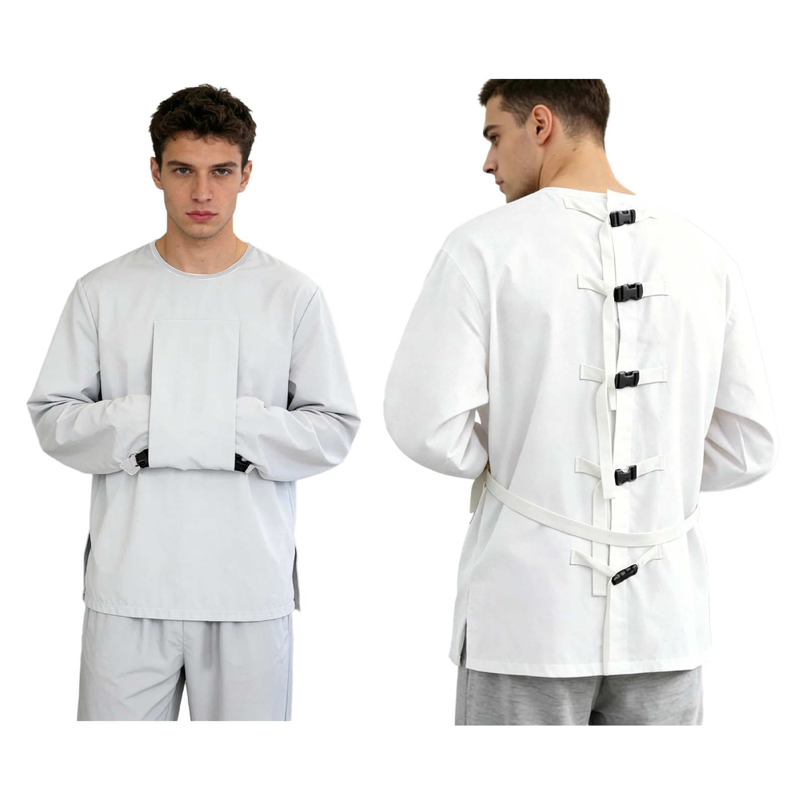 Image of Schutzkleidung für die oberen Gliedmaßen für Erwachsene, Pflegekleidung für manische Patienten, Sicherheitskleidung mit langen Ärmeln, Rückenschnallen, Sicherheitsgurte, T-Shirt