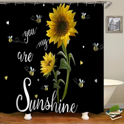 Sunflower Butterflies Shower Curtain for Bathroom Decor, Black and Yellow Bath Accessories, Waterproof Polyester with Hook