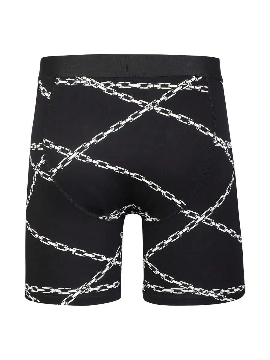 5 Pcs Breathable Cool Boxer Briefs With Chain Print