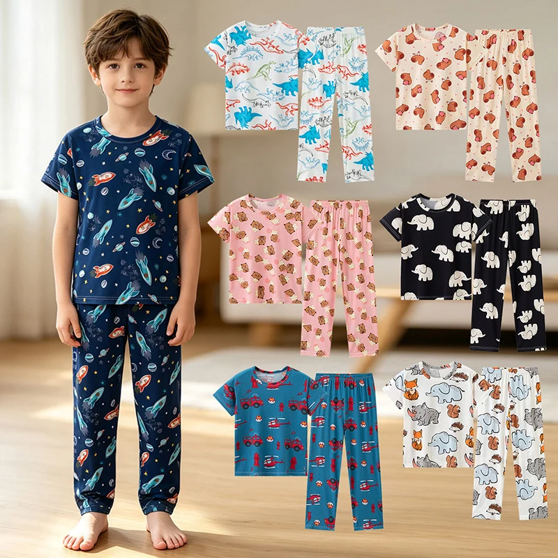 Children's Set Summer Printed Pants Sleepwear Home Breathable Moisture Absorbing Comfortable Multi Functional Fashion Set