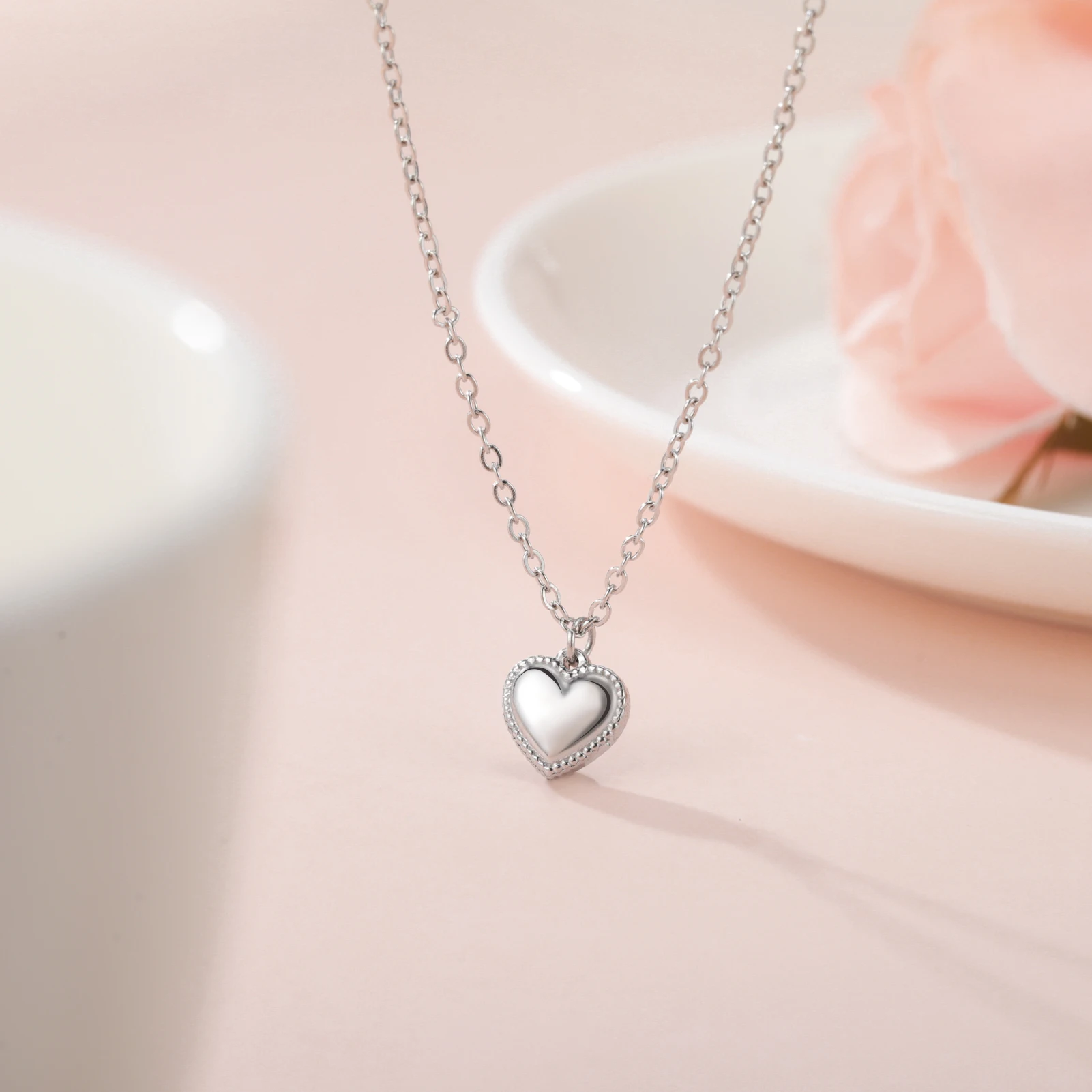 Stainless Steel Love Heart Choker Necklace - High Polished Statement Jewelry