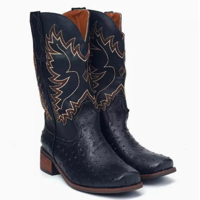 Men High Boots Embroidery Retro Handmade Mens Boots Western Cowboy Boot Pointed Toe Boots Hand Stitching Outdoor Men's Shoes view 3