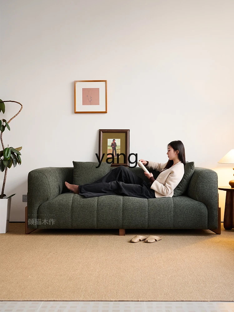 

LHH antique solid wood sofa apartment fabric sofa living room black walnut straight sofa