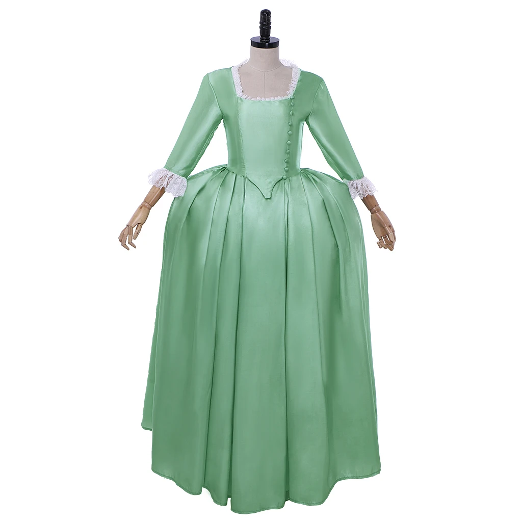 Musical Hamilton Elizabeth Angelica Cosplay Costume Medieval Victorian Colonial Rococo Ball Gown Theatre Stage Show Green Dress