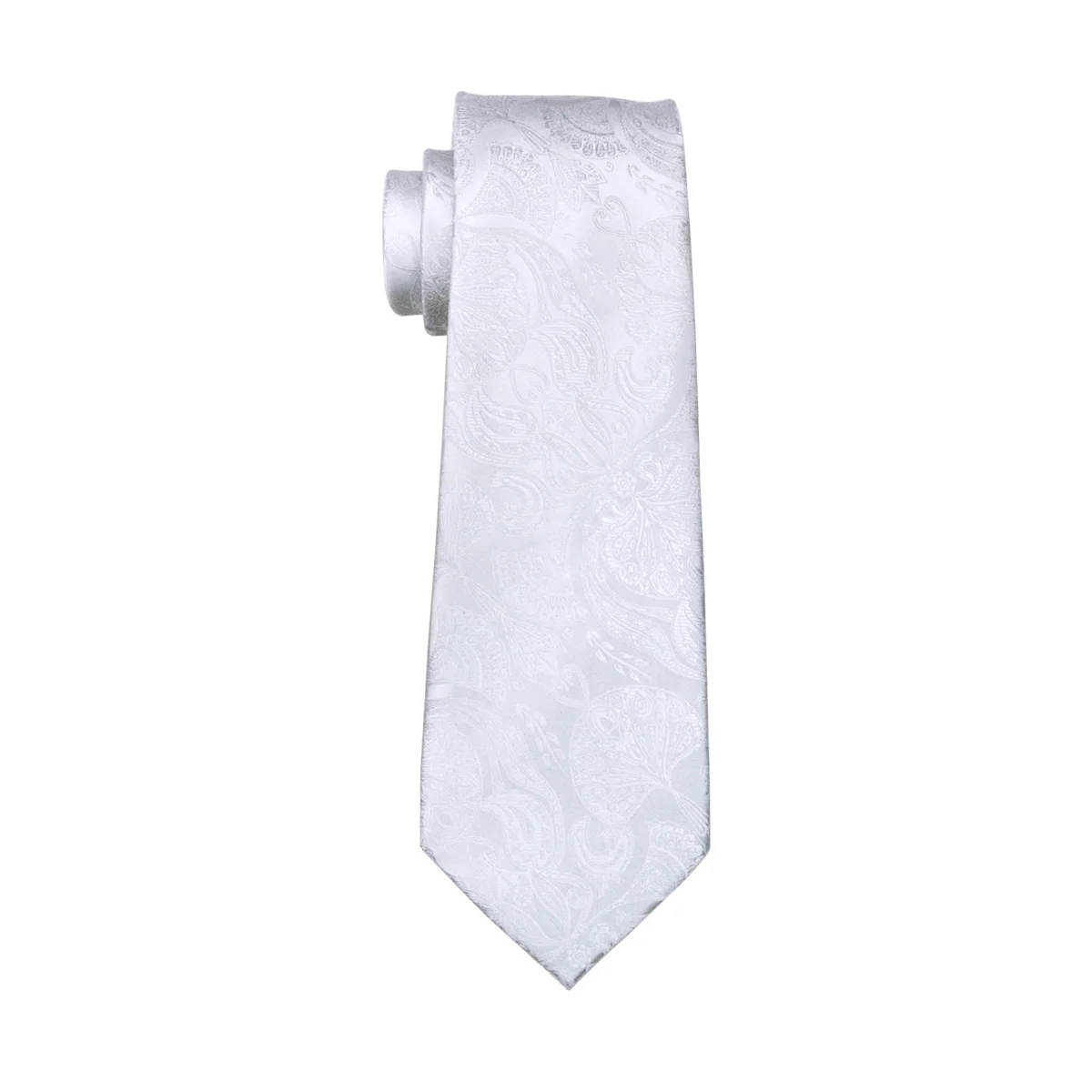 FA-393 Men\'s Tie White Paisley Silk Jacquard Woven classic Tie Hanky Cufflinks Set For Men Business Wedding Party