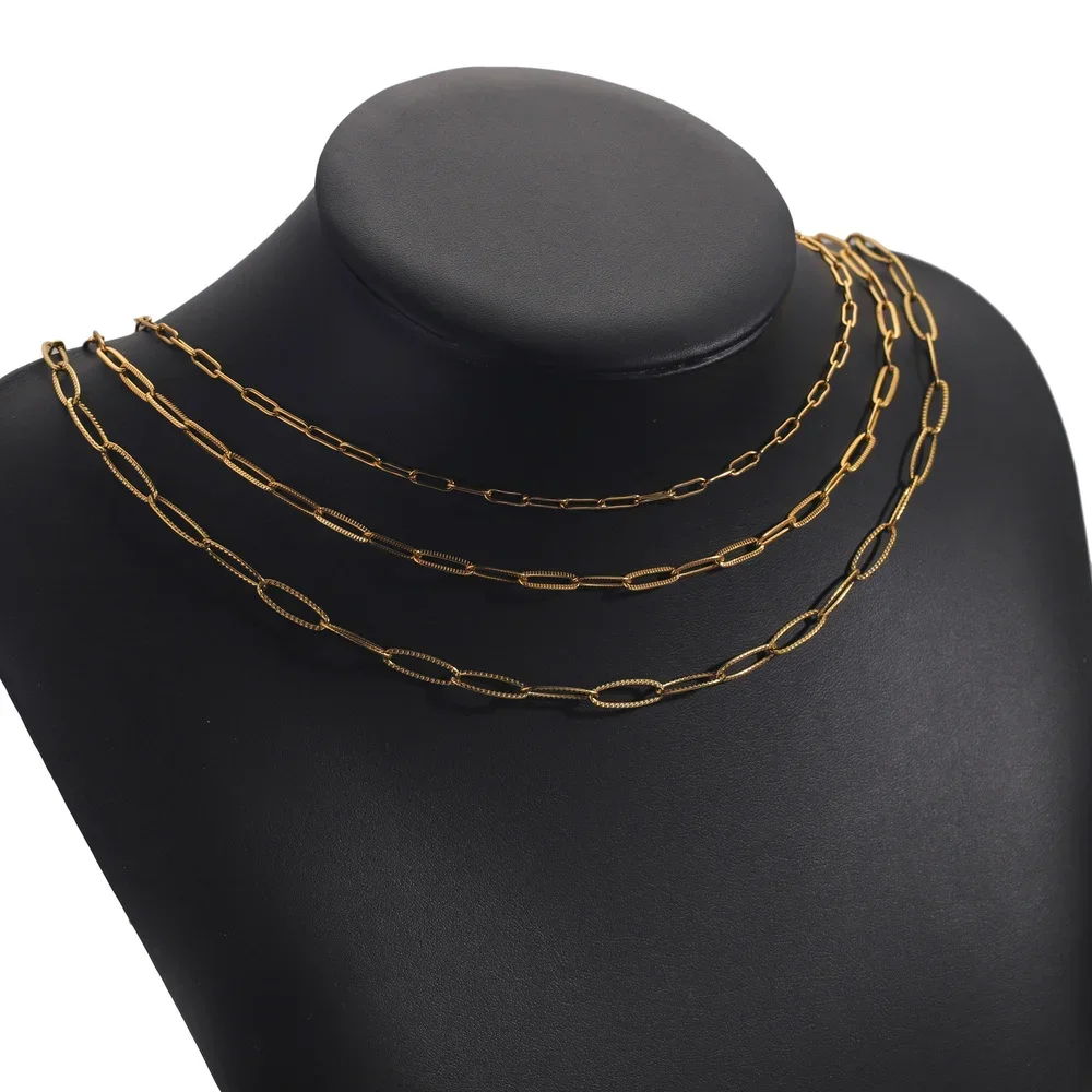 5pcs 45+5cm plated Gold Stainless Steel Link Chains Oval Bulk Necklaces Jewelry Adjustable Chains Wholesale Chokers DIY Crafts