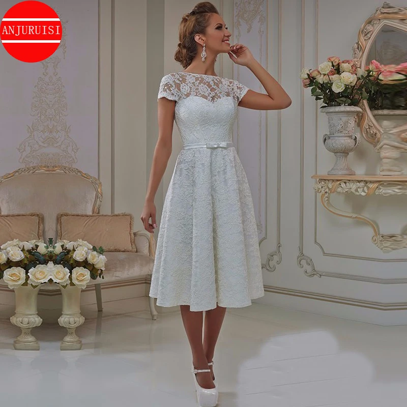 Vestidos De Novia cortos De encaje Vintage para mujer, Vestido De Novia hasta la rodilla, Vestido De fiesta, Boda Suknia, Vestido De Novia Simple Elbise, 2022