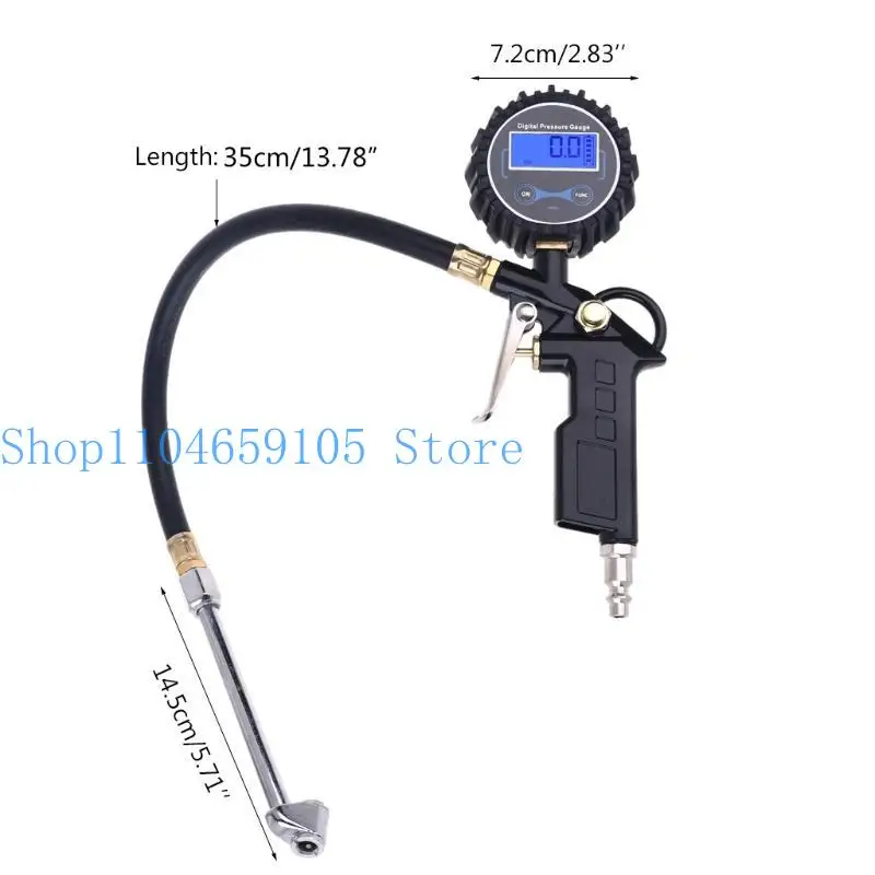 652F Auto Digital Tire Inflator Pressure Gauge LED Display Tyre Deflator Gage with Dual for Head Chuck Rubber Hose Fitting