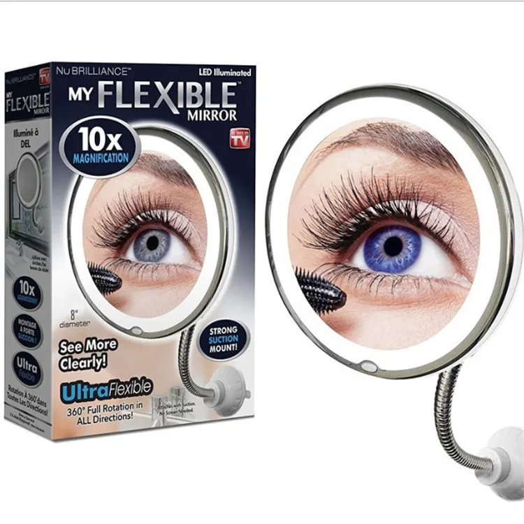 Specchio per trucco da parete a LED con ingrandimento 10x con luci Specchio pieghevole universale da 360 gradi Specchio flessibile
