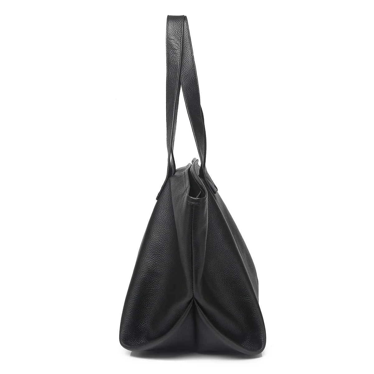 Genuine Leather Tote Bag, Soft Black Cowhide, Stylish and Versatile for Women's Commute