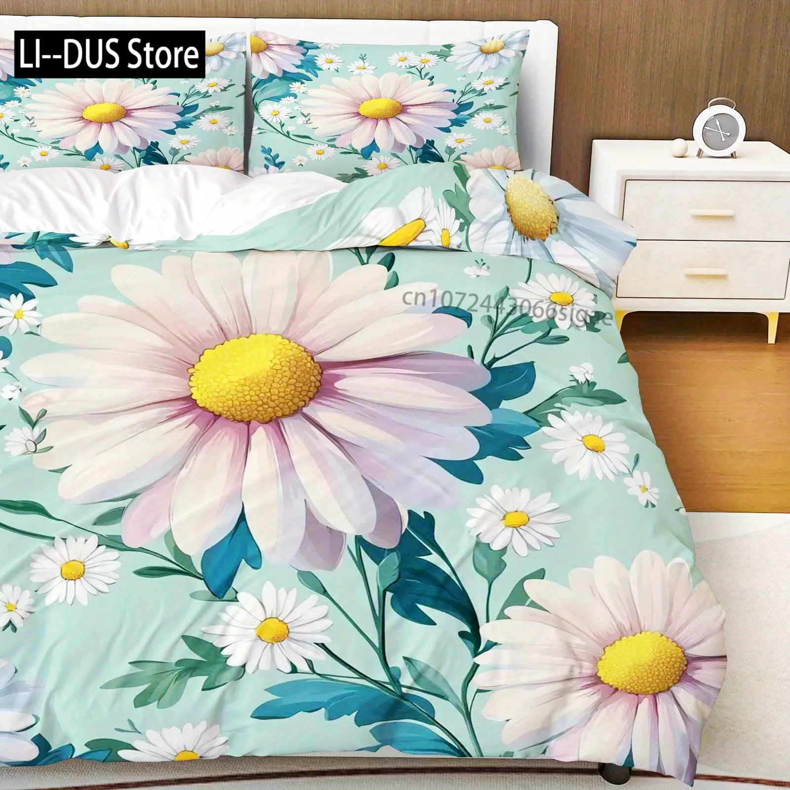 

3pcs Duvet Cover Set Daisy Flower Floral Botanical Fresh Nature Theme Bedding Set Suitable For Decoration Bedroom Living Room