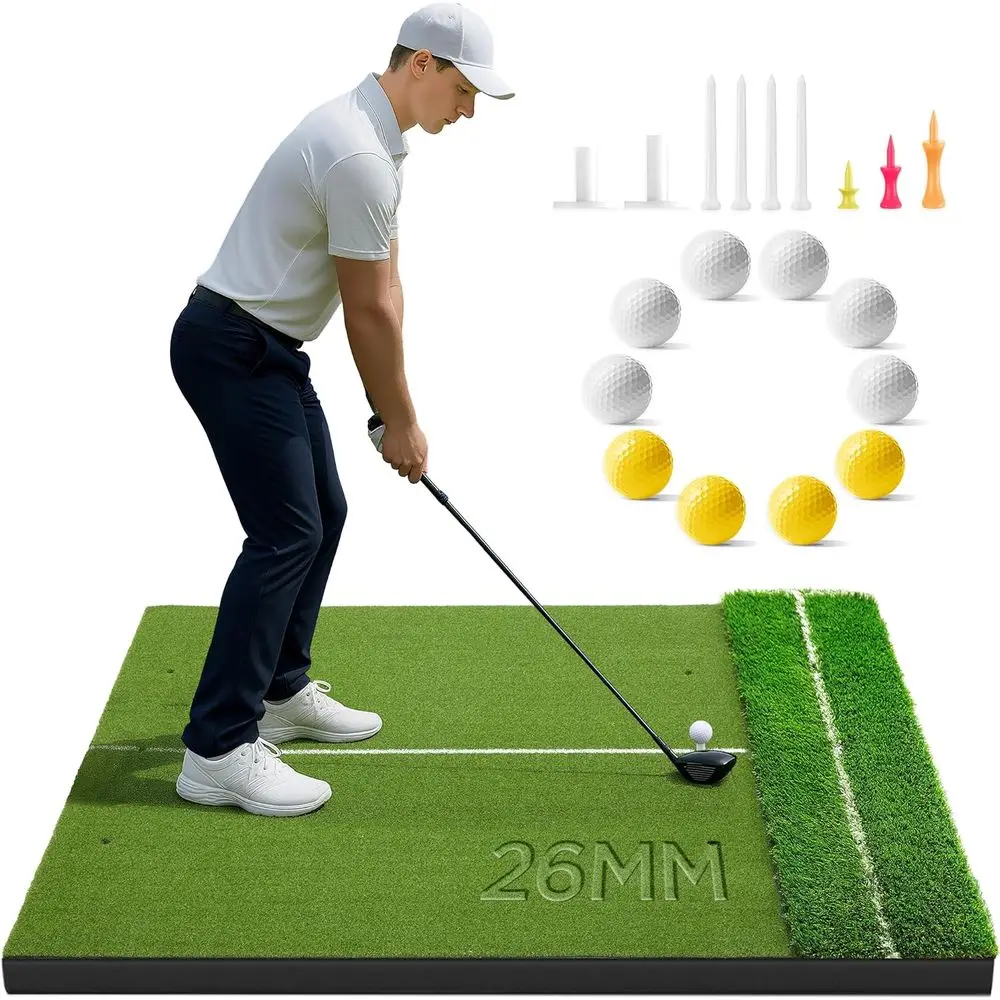 

Thickened Dual Golf Hitting Mat with Alignment Aid, Dense Elite Mats for Indoor/Outdoor Practice, Chipping Training, or Garage D