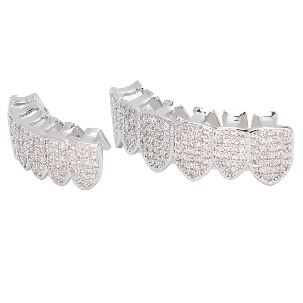 Fashion Cold Bling Teeth Decoration Gold Silver Teeth Brace Set Unisex Top Bottom Mouth Hip Hop Teeth Set For Halloween Party