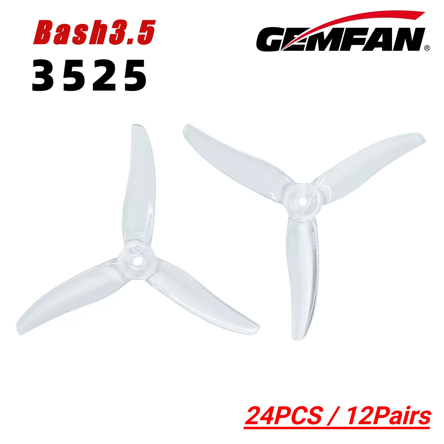 24PCS/12Pairs Gemfan Bash3.5 3525 3.5inch Tri-blade M3 FPV Propeller T-HOBBY ITS1604.5 3650KV Props for 3.5inch Freestyle Drone