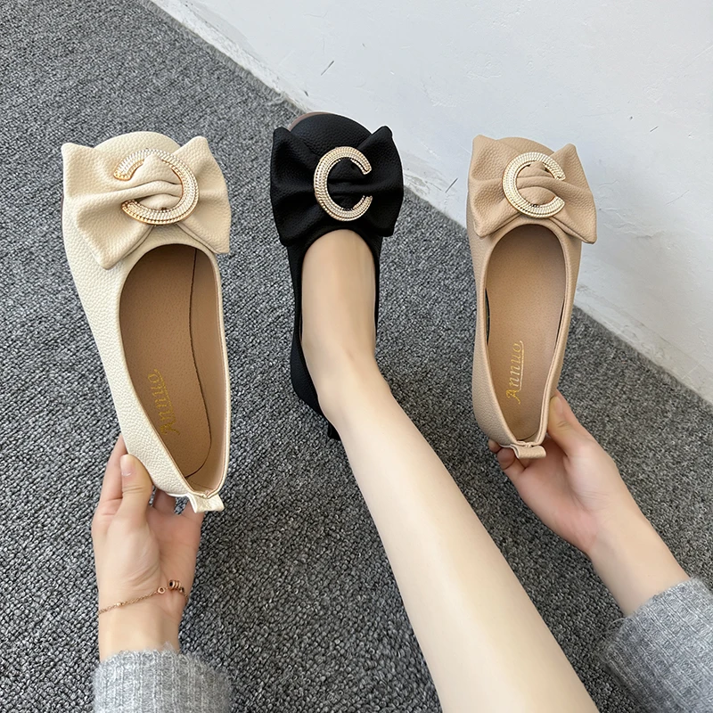 

New Style Thin Sole Foldable Ballet Flat Women Travel Shoes Wide Foot Ladies Butterfly Knot Loafers Woman Shoes Large Size 35-43