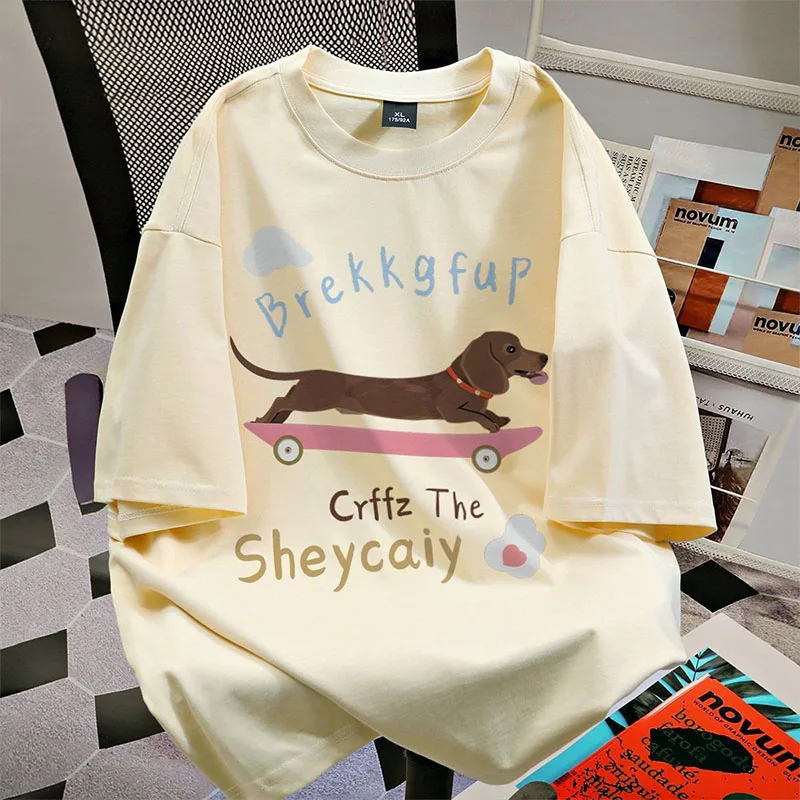 

Korean Style Fashion Y2k Chic Tops Summer New Cartoon Printed Short Sleeve T-shirt Women Skateboarding Dog Loose Tee