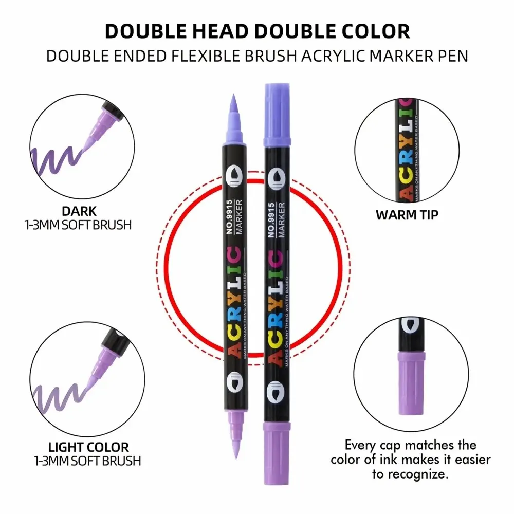 Double Headed Different Color Acrylic Marker Pen, Color Art Graffiti Pen, Waterproof, Opaque, Water-Based Soft Headed Pen